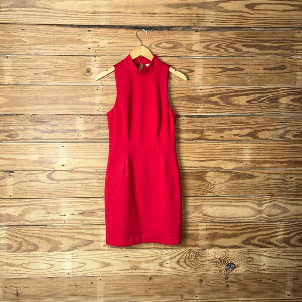 Trina Turk Red Sleeveless Mock-Neck Mini Dress